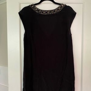 Black Silk Sheer Dress with Silver Bead Detail